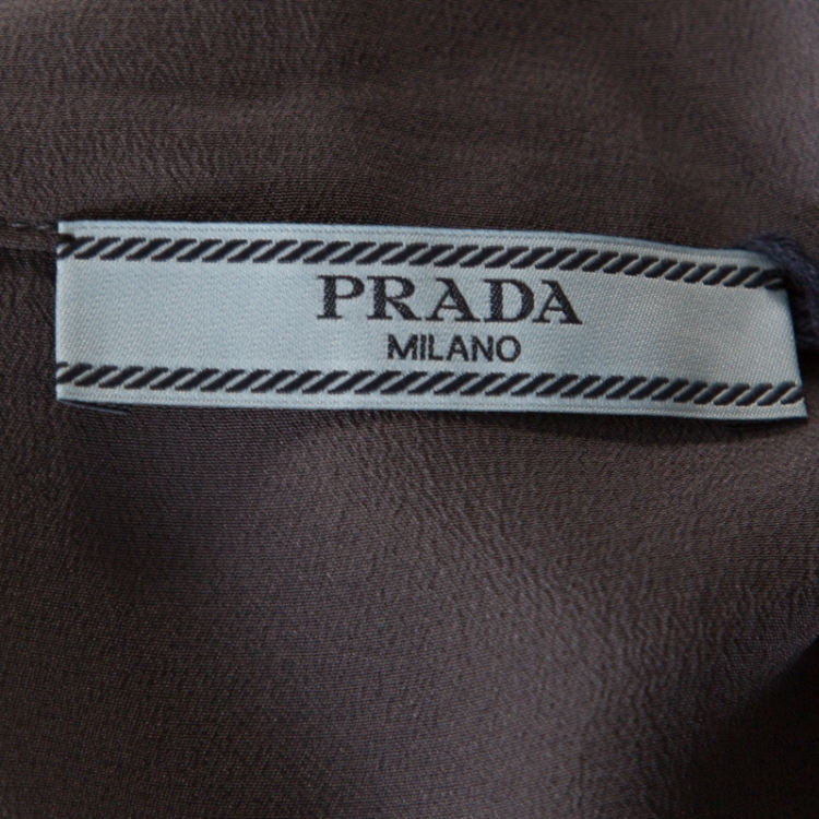 Pre Owned Prada Charcoal Grey Silk Crepe de Chine Ruffled Trim Sleeveless Top S