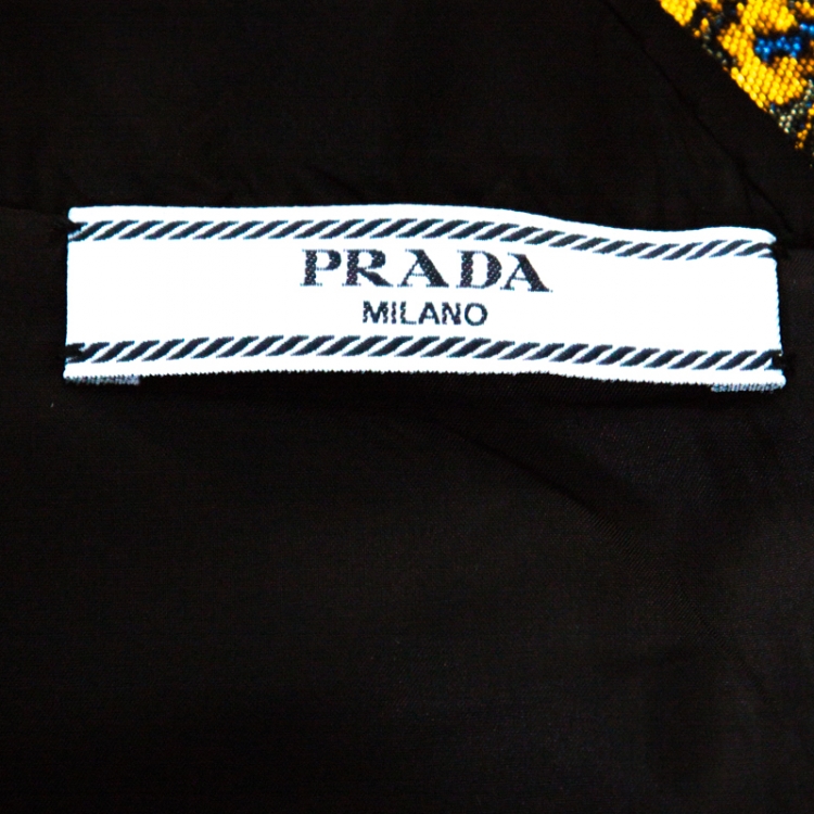 Pre Owned Prada Gold Floral Brocade Halter Midi Dress M