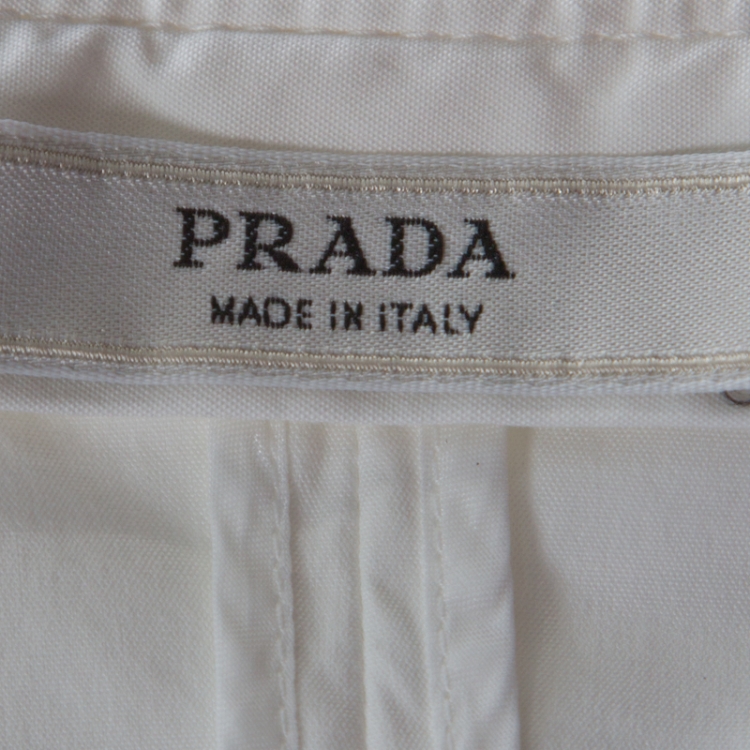 Pre Owned Prada Off White Cotton Ruched Front Cap Sleeve Blouse L 