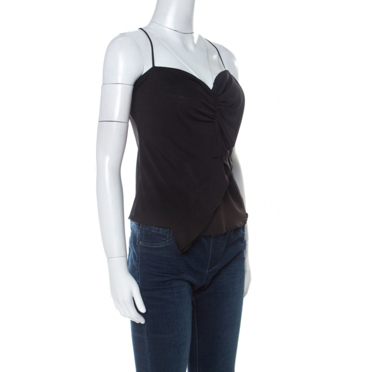 Pre Owned Prada Black Jersey Ruffle Front Camisole L 