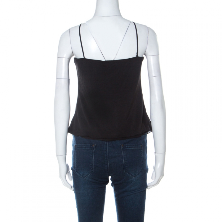 Pre Owned Prada Black Jersey Ruffle Front Camisole L 
