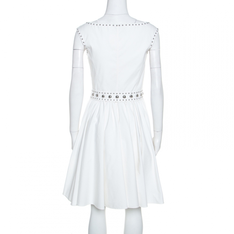 Pre Owned Prada Off White Crepe Stud Detail Sleeveless Dress M