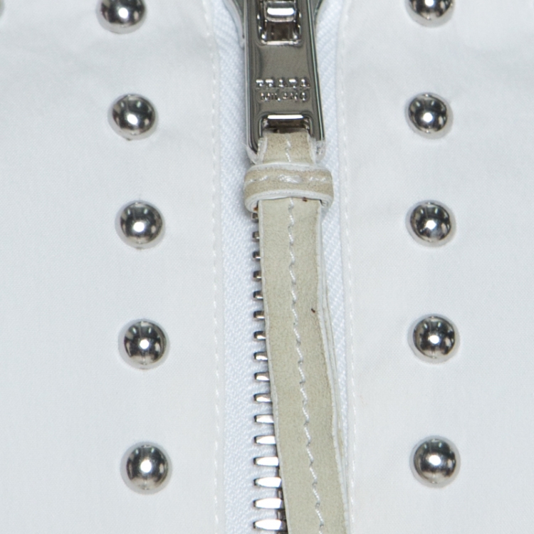 Pre Owned Prada Off White Crepe Stud Detail Sleeveless Dress M