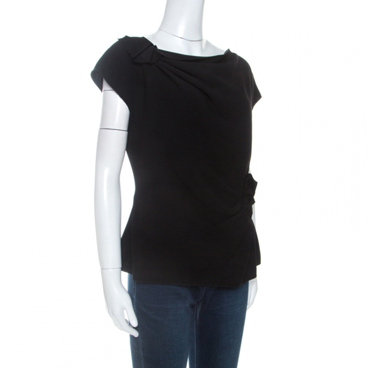 Pre Owned Prada Black Crepe Draped Detail Top L