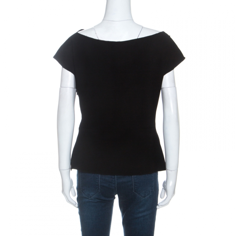 Pre Owned Prada Black Crepe Draped Detail Top L
