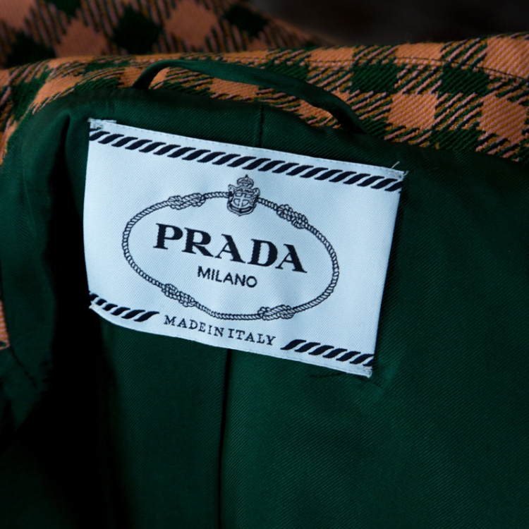 Pre Owned Prada Bicolor Checked Wool Exaggerated Sleeve Detail  Blazer S