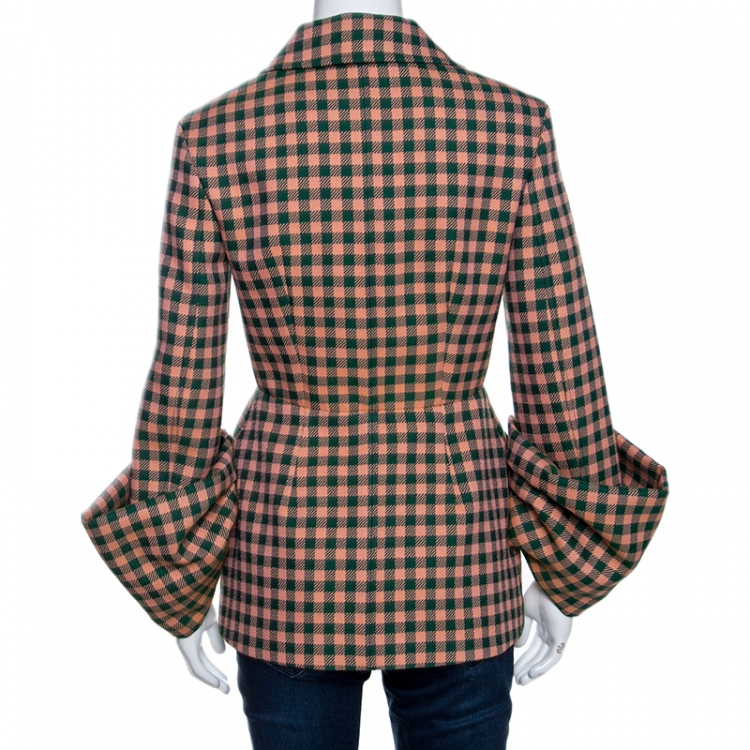 Pre Owned Prada Bicolor Checked Wool Exaggerated Sleeve Detail  Blazer S