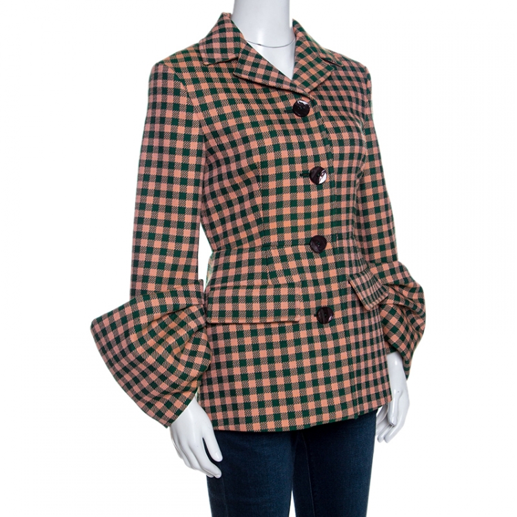 Pre Owned Prada Bicolor Checked Wool Exaggerated Sleeve Detail  Blazer S