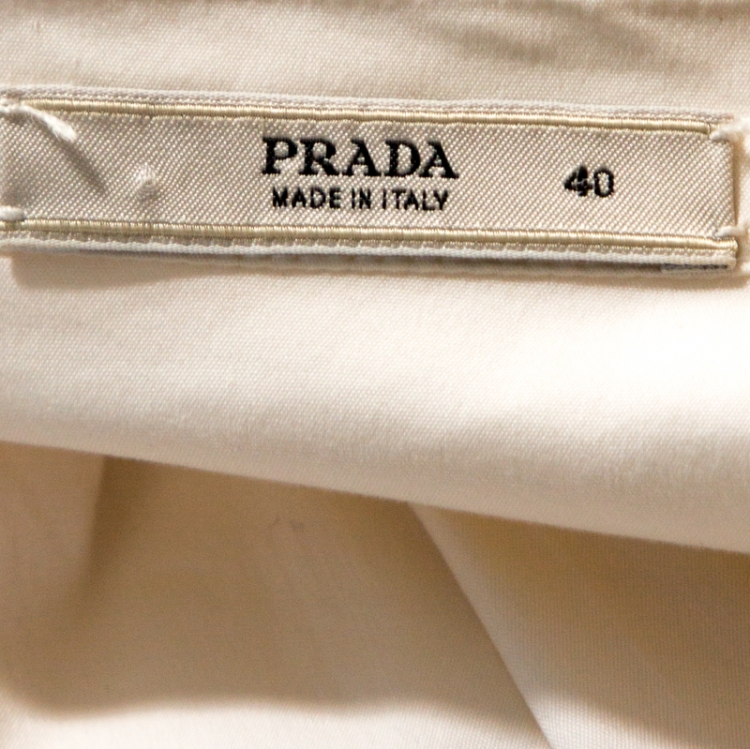 Pre Owned Prada Off White Stretch Cotton Pleated Shirt Dress S