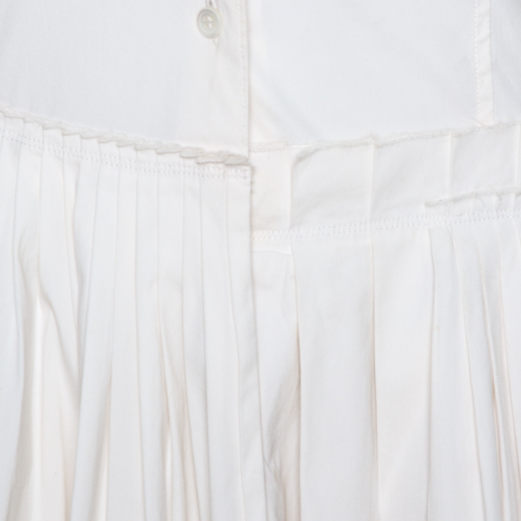 Pre Owned Prada Off White Stretch Cotton Pleated Shirt Dress S