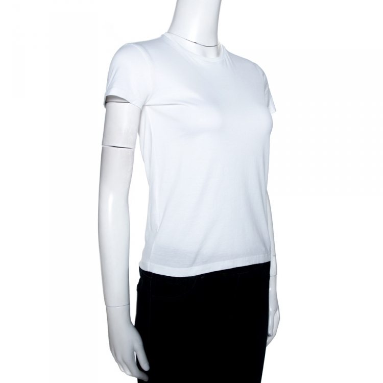 Pre Owned Prada White Cotton Crew Neck Short Sleeve T-Shirt XS