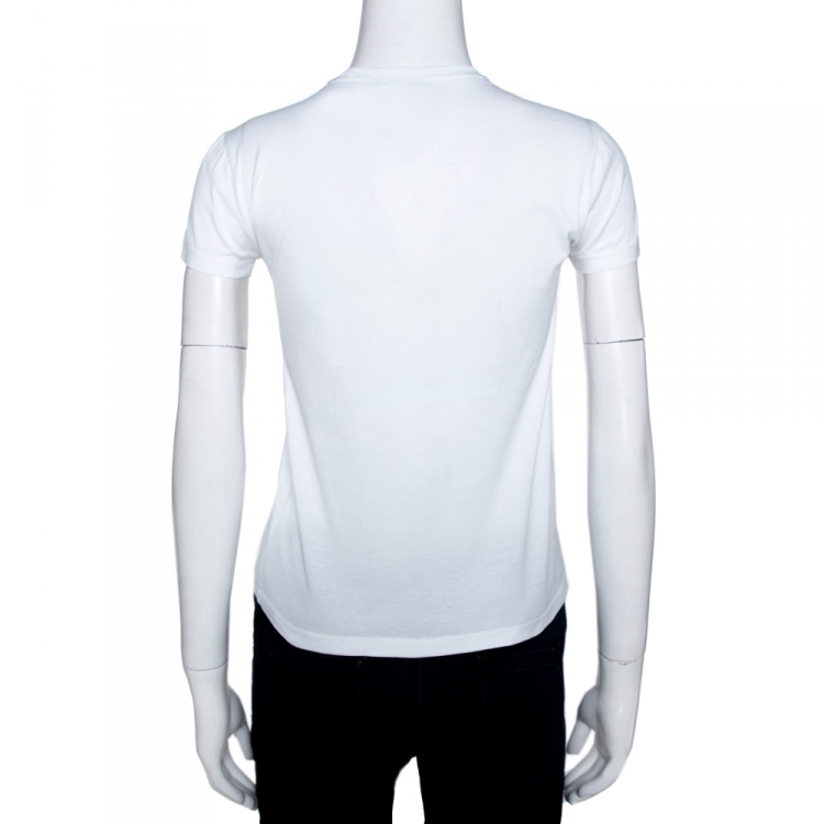 Pre Owned Prada White Cotton Crew Neck Short Sleeve T-Shirt XS