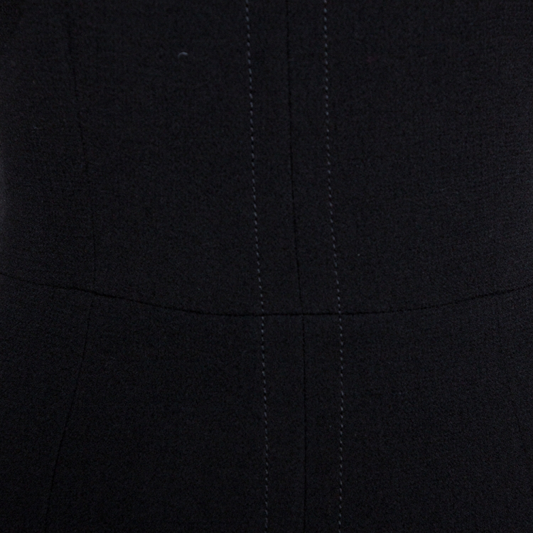 Pre Owned Prada Black Wool Crepe Short Sleeve Sheath Dress M