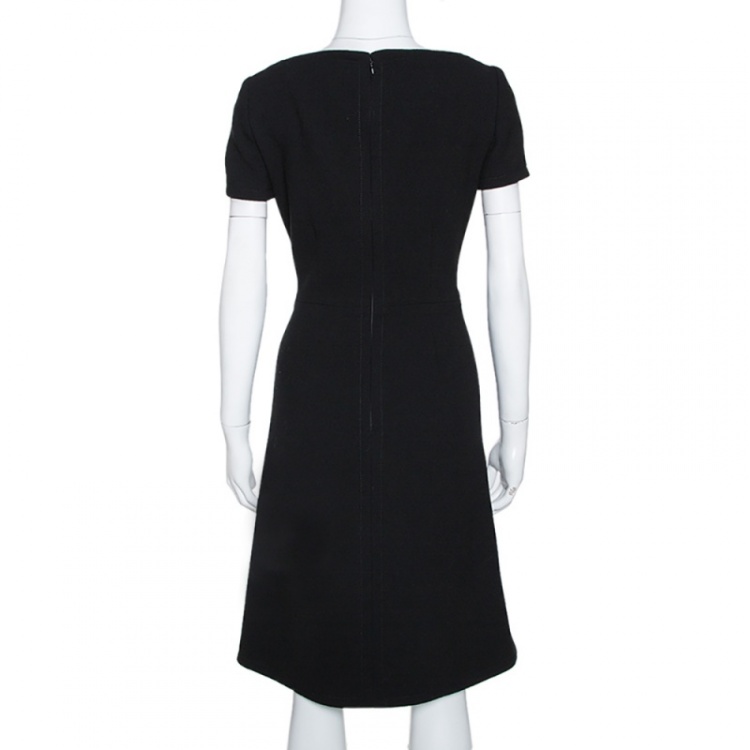 Pre Owned Prada Black Wool Crepe Short Sleeve Sheath Dress M