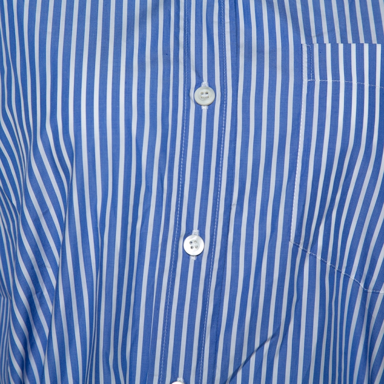 Pre Owned Prada Blue Striped Cotton Wrap Front Tie Detail Shirt S