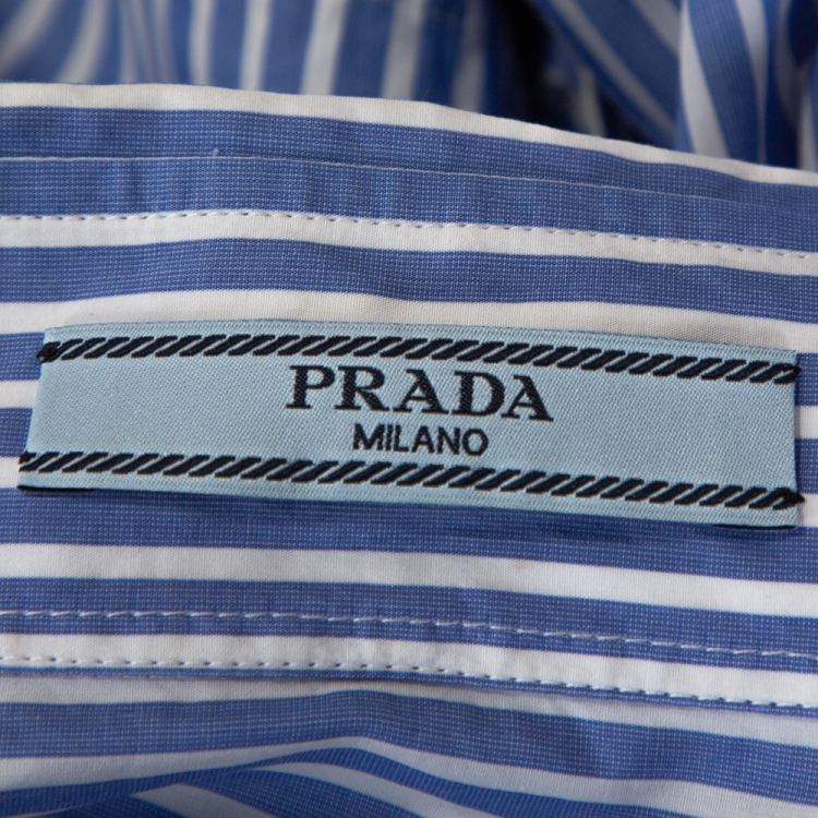 Pre Owned Prada Blue Striped Cotton Wrap Front Tie Detail Shirt S