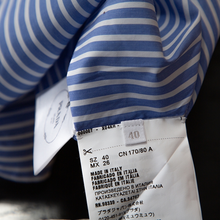 Pre Owned Prada Blue Striped Cotton Wrap Front Tie Detail Shirt S