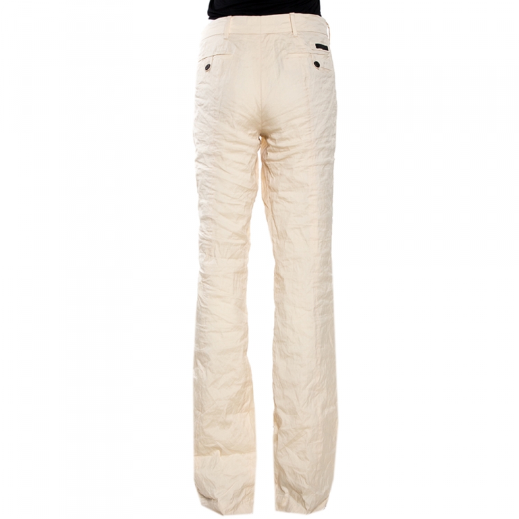 Pre Owned Prada Cream Cotton Blend Flared Trousers L
