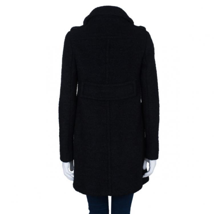 Pre Owned Prada Black Double Breasted Long Wool Coat S