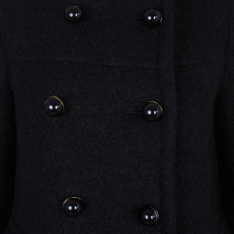 Pre Owned Prada Black Double Breasted Long Wool Coat S