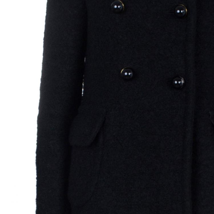 Pre Owned Prada Black Double Breasted Long Wool Coat S