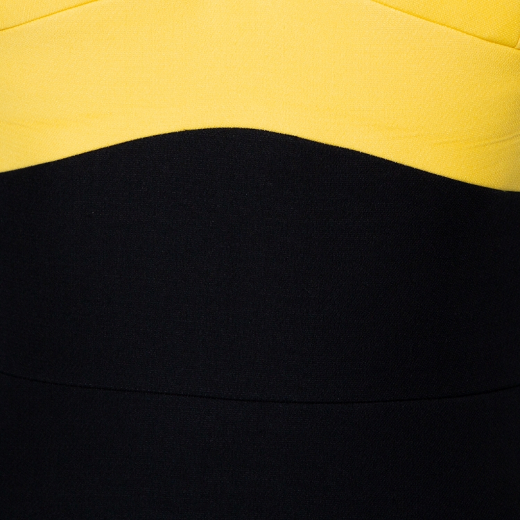 Pre Owned Prada Black & Yellow Wool & Silk Pleated Sleeveless Mini Dress S