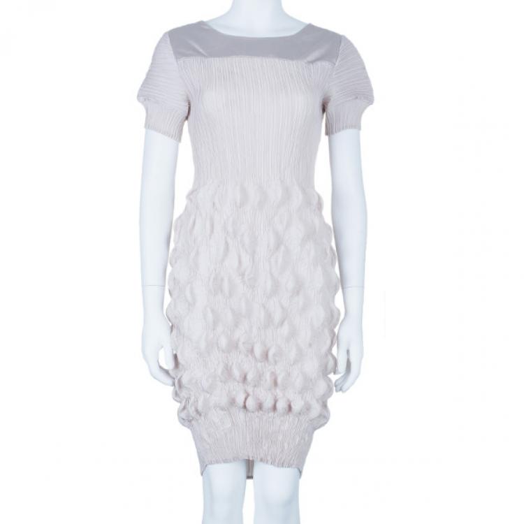 Pre Owned Prada Beige Textured Silk Dress L