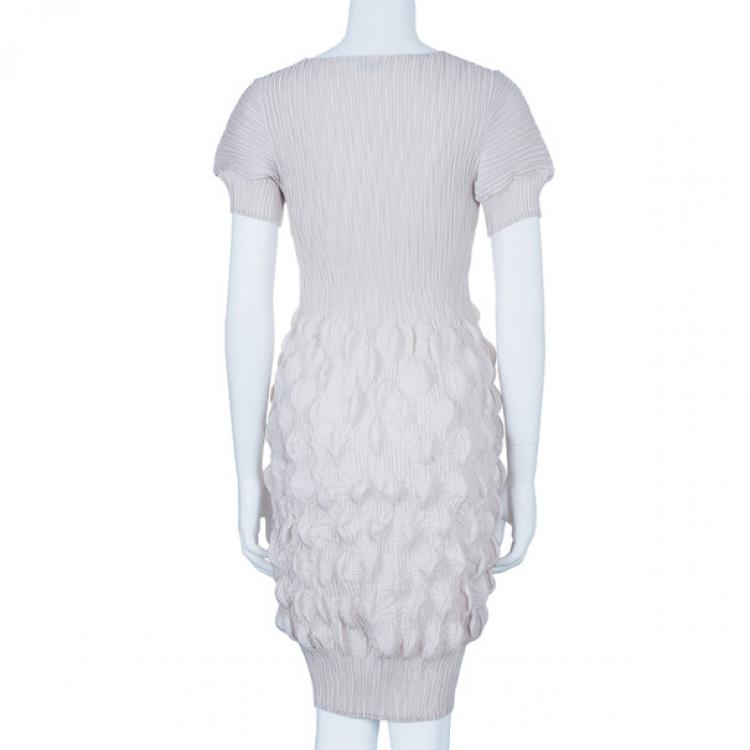 Pre Owned Prada Beige Textured Silk Dress L