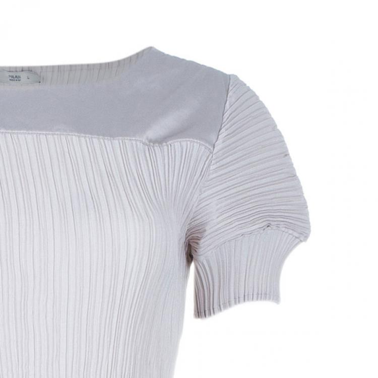 Pre Owned Prada Beige Textured Silk Dress L