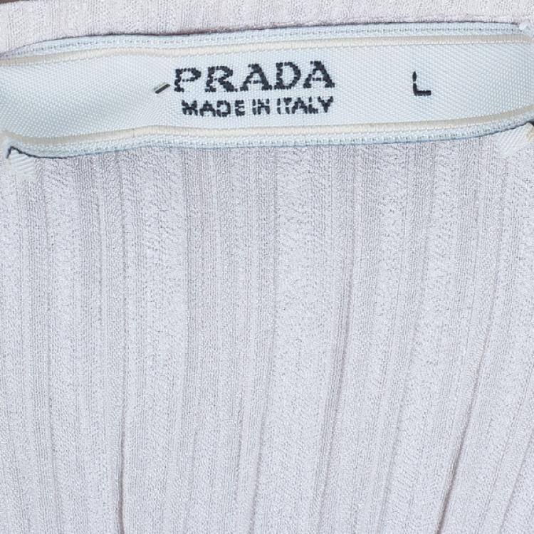 Pre Owned Prada Beige Textured Silk Dress L
