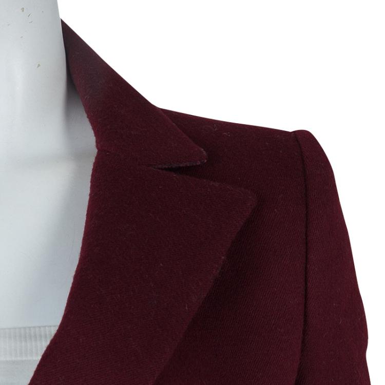 Pre Owned Prada Burgundy Wool Notched Collar Overcoat S
