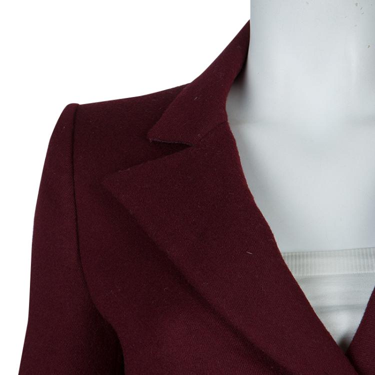 Pre Owned Prada Burgundy Wool Notched Collar Overcoat S
