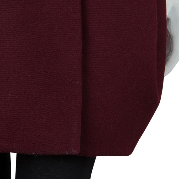 Pre Owned Prada Burgundy Wool Notched Collar Overcoat S