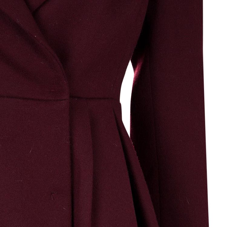 Pre Owned Prada Burgundy Wool Notched Collar Overcoat S