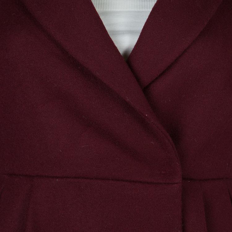 Pre Owned Prada Burgundy Wool Notched Collar Overcoat S