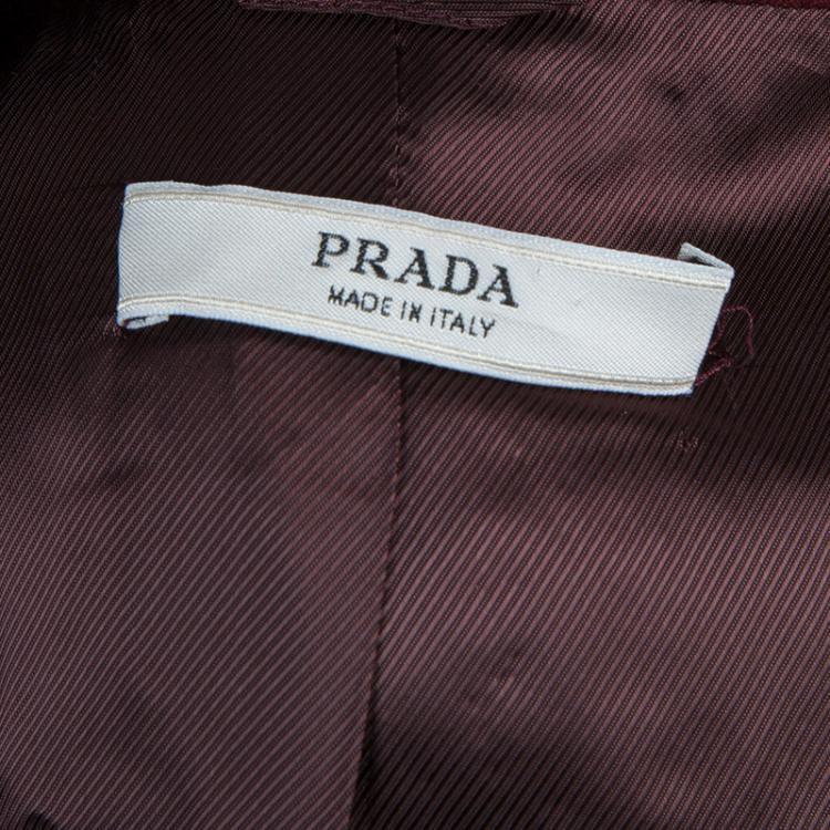 Pre Owned Prada Burgundy Wool Notched Collar Overcoat S