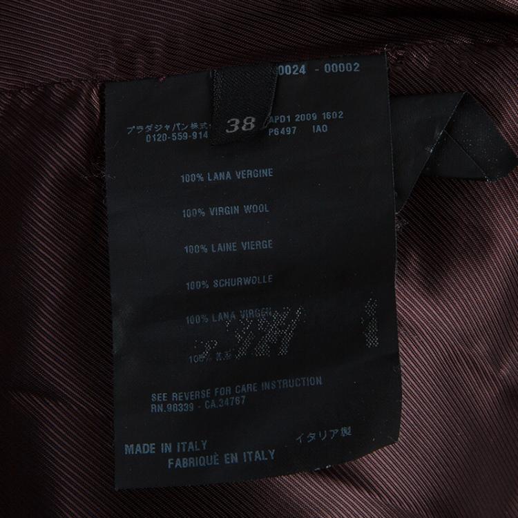 Pre Owned Prada Burgundy Wool Notched Collar Overcoat S