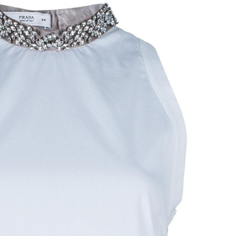 Pre Owned Prada White Embellished Collar Top M