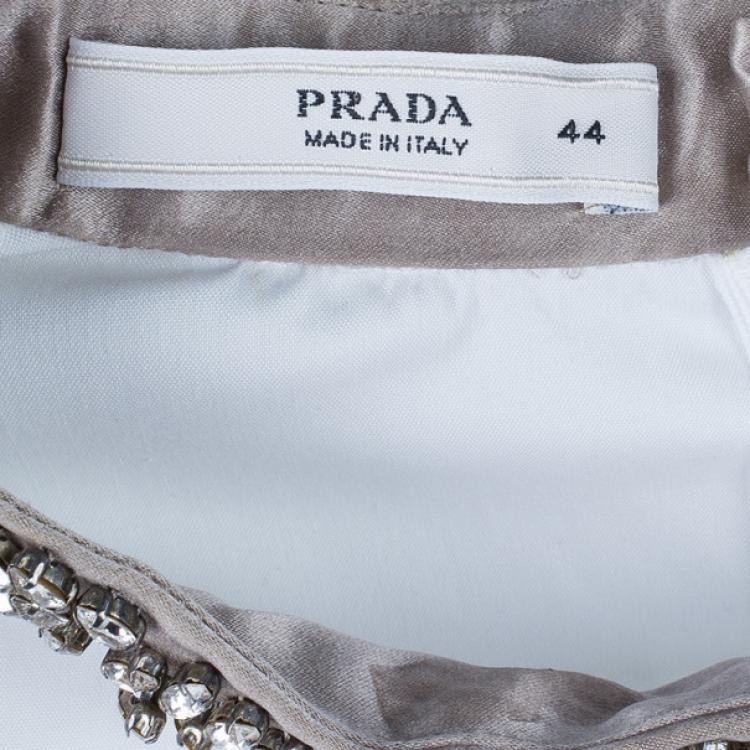 Pre Owned Prada White Embellished Collar Top M