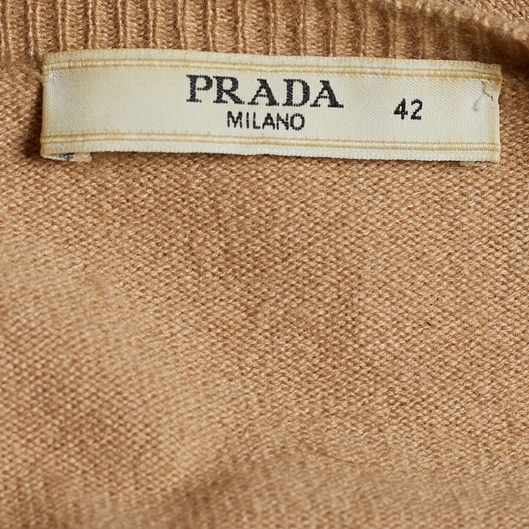 Pre Owned Prada Brown Cashmere Knit Ruffled Cardigan M