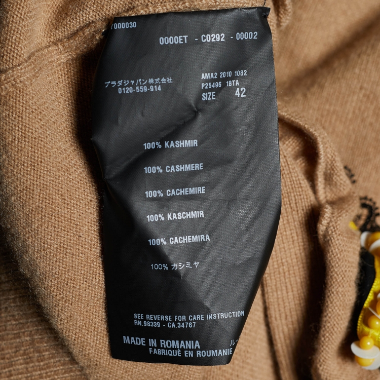 Pre Owned Prada Brown Cashmere Knit Ruffled Cardigan M