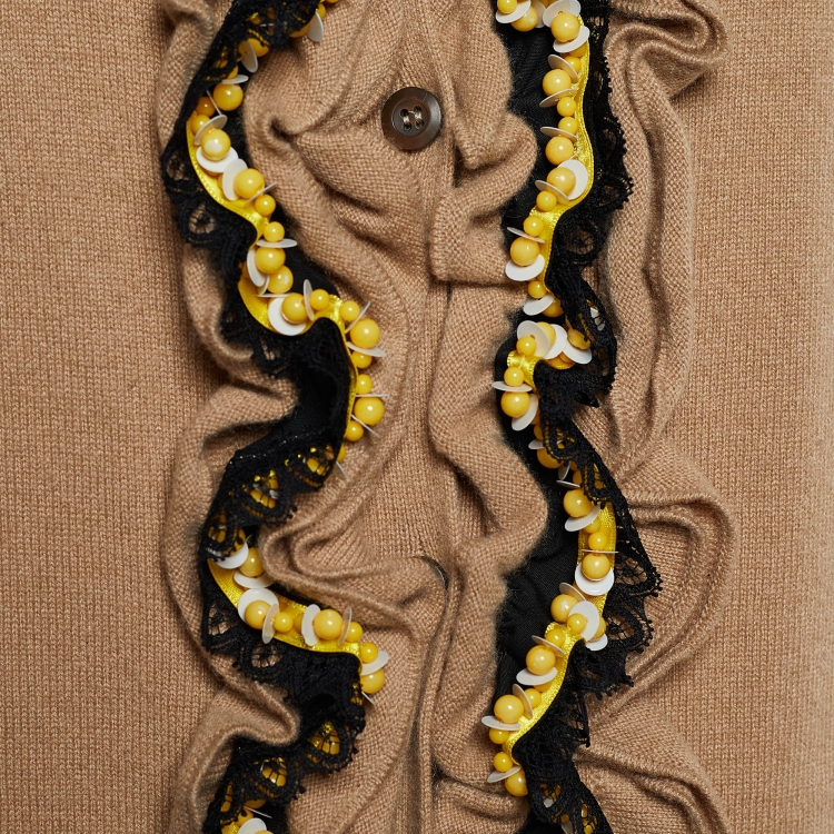 Pre Owned Prada Brown Cashmere Knit Ruffled Cardigan M