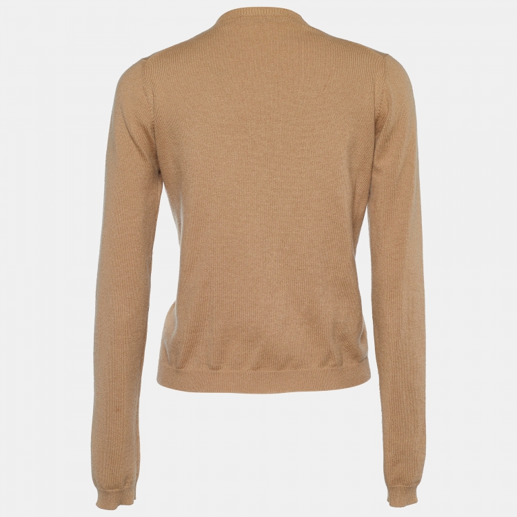 Pre Owned Prada Brown Cashmere Knit Ruffled Cardigan M