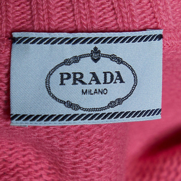 Pre Owned Prada Pink Log Intarsia Wool knit Sweater M