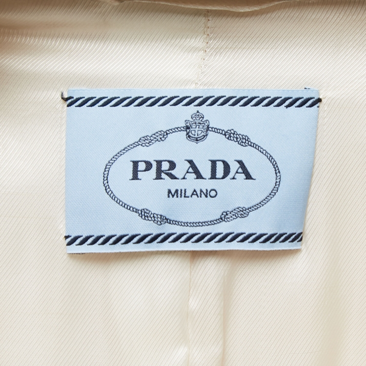 Pre Owned Prada Cream Wool Belted Mid Length Coat M