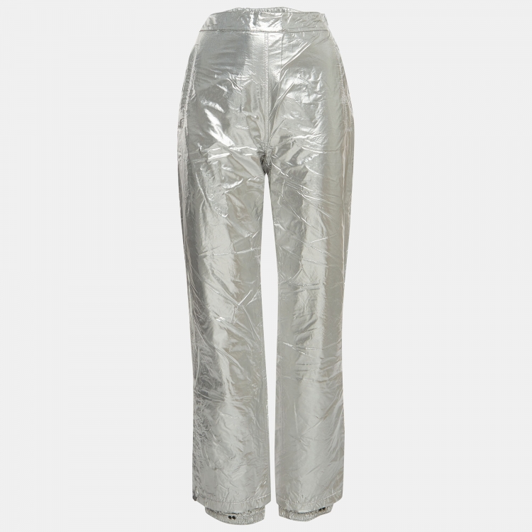 Pre Owned Prada Silver Synthetic Ripstop Straight-Leg Ski Pants M