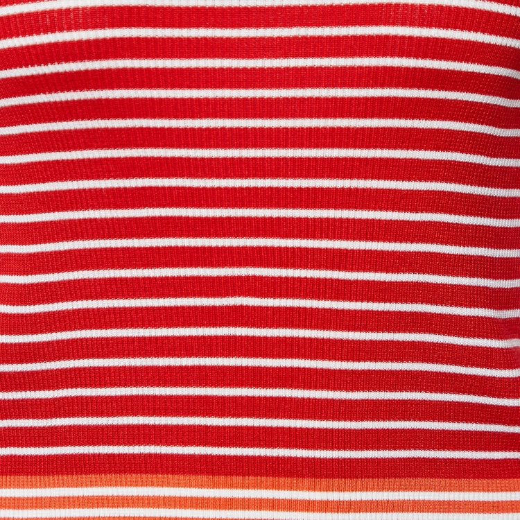 Pre Owned Prada Red/White Striped Knit Long Sleeve Top M
