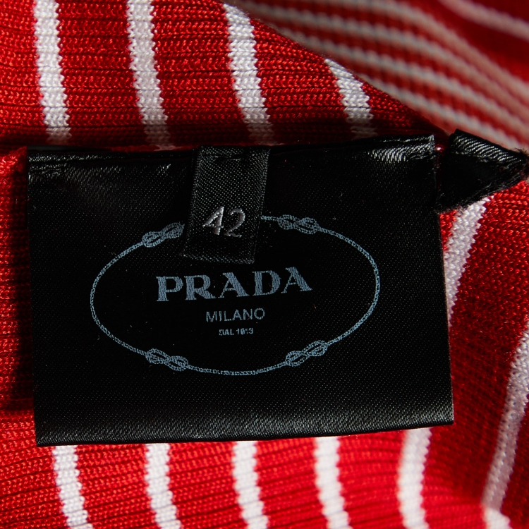 Pre Owned Prada Red/White Striped Knit Long Sleeve Top M