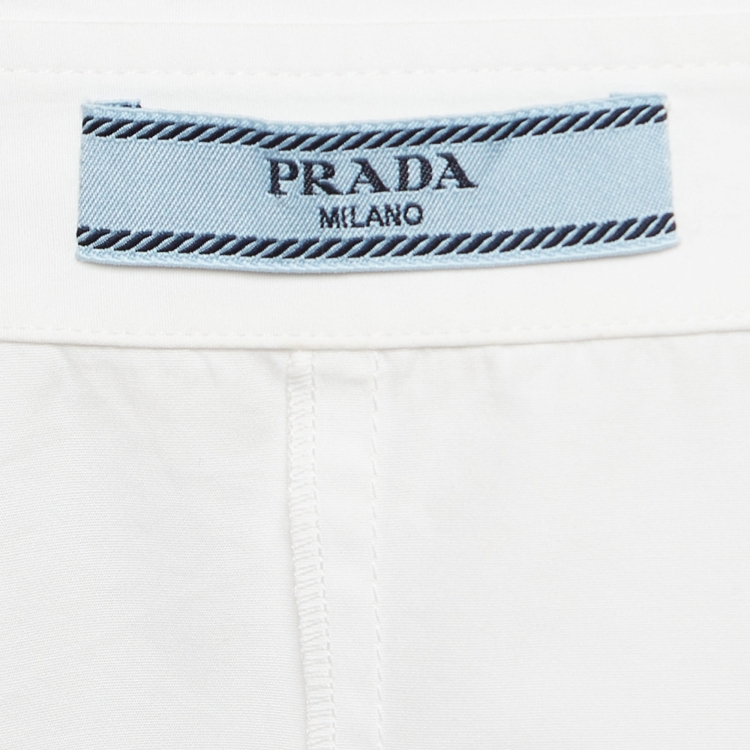 Pre Owned Prada White Cotton Poplin Belted Shirt Style Playsuit XS