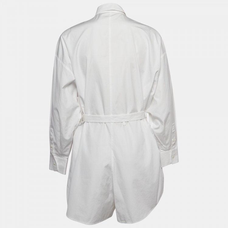 Pre Owned Prada White Cotton Poplin Belted Shirt Style Playsuit XS
